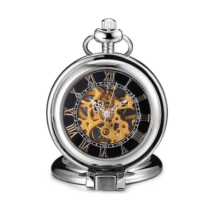 Wholesale Luxury Brand Zinc Alloy Antique Mechanical Skeleton Custom Pocket Watch