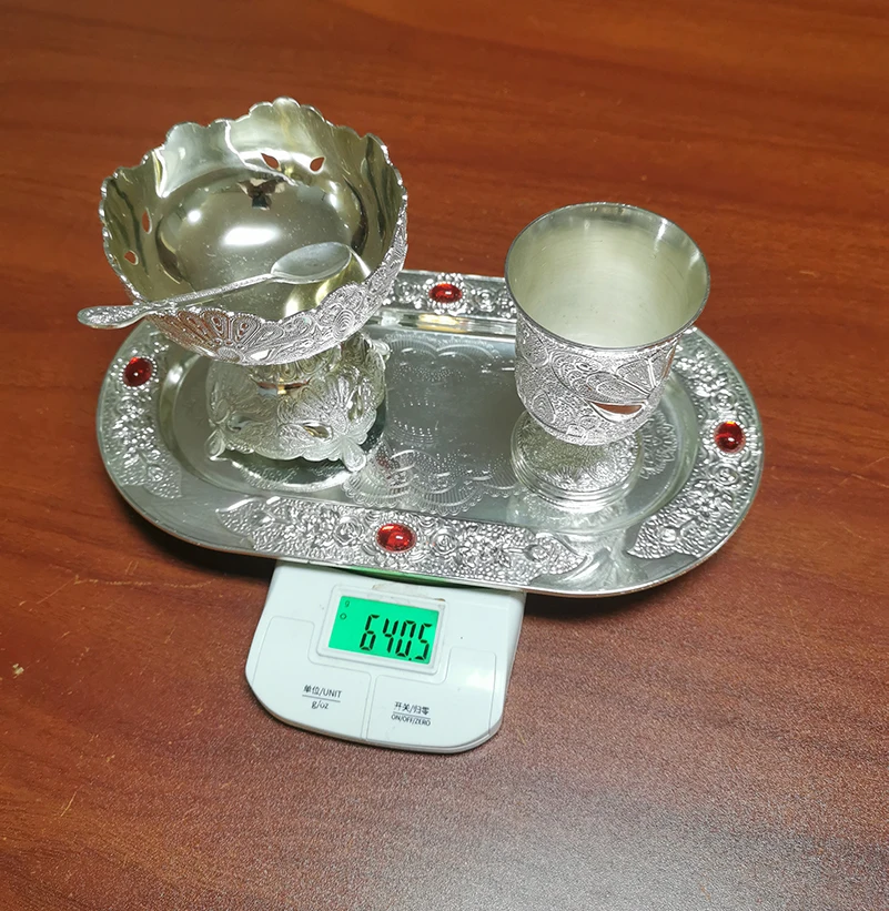 2023 New Arrived Zinc alloy ice cream holder with spoon fruit salad bowl dessert shop sweet pot set