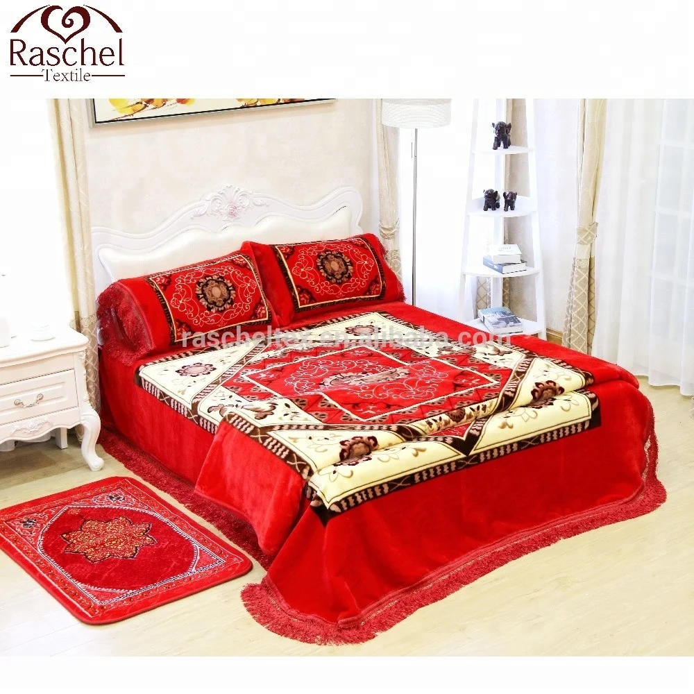 Heavy weight raschel blanket 4PC very soft Heavy 7.5kg Fashion Embossed Super Soft Blanket 2 ply set