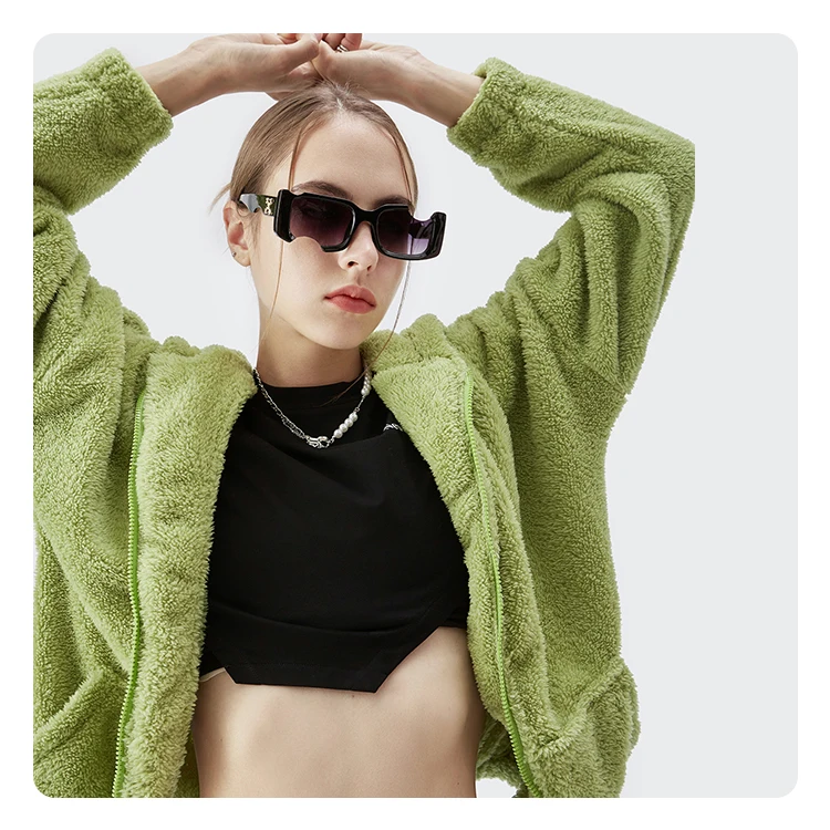 Yuehui New fashion fur coat pocket zip up fur jacket womens teddy hooded down coats Outdoor casual jacket