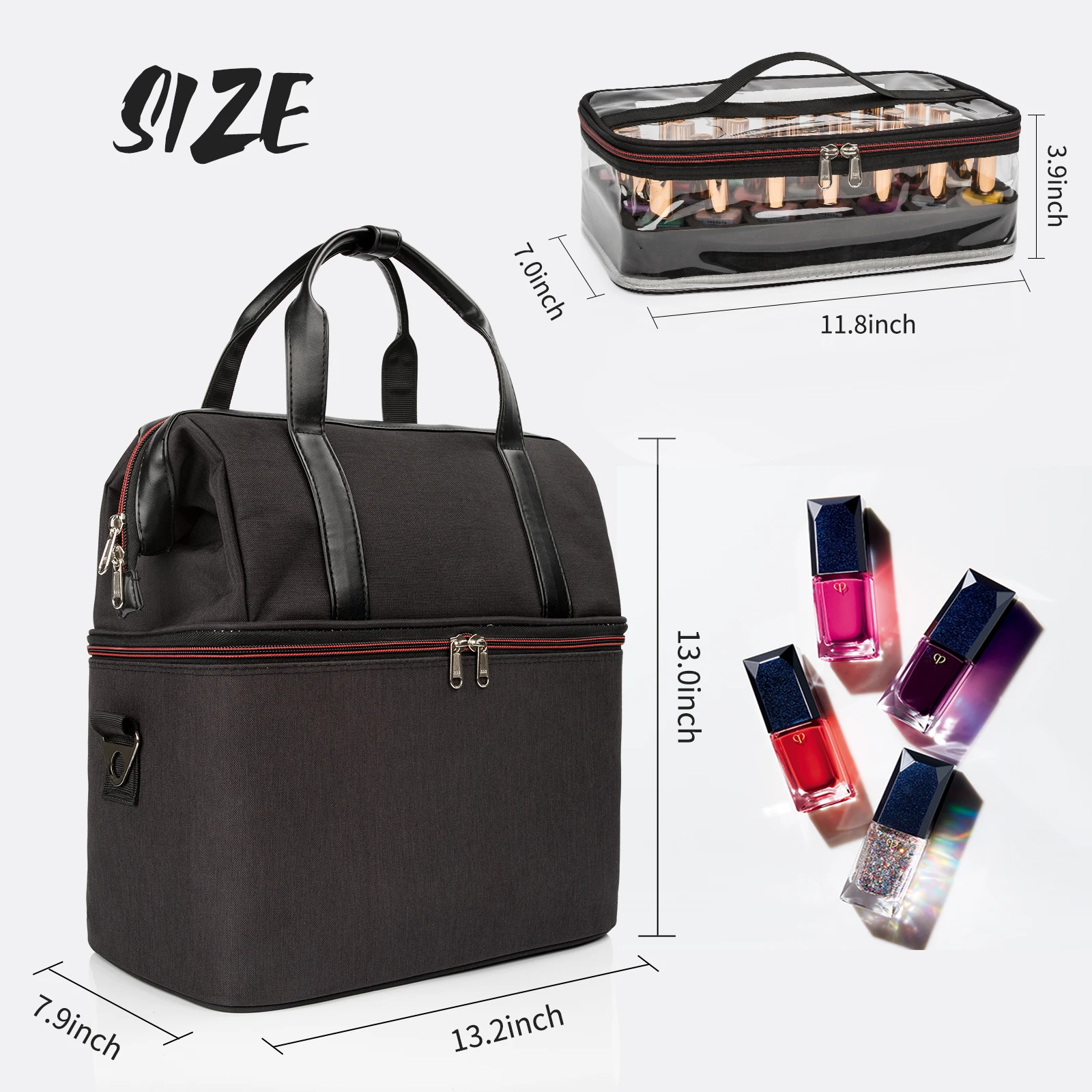 Relavel Nail Polish Organizer Holds 56 Bottles Vanity Bag Led Nail Lamp Case Nail Polish Storage Bag for Manicure Set