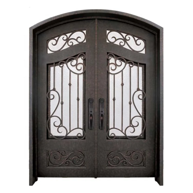high quality Modern double wrought iron door front iron door design entry exterior iron glass door