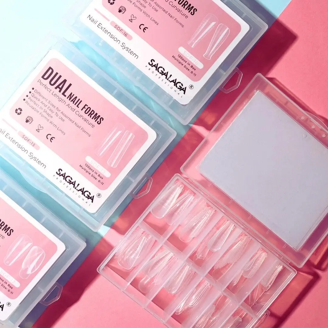 Clear 120pcs Dual Form Nail System Tips Extension Full Coffin For Gel Nails Mold Forms Acrylic Uv Gel Diy Manicure