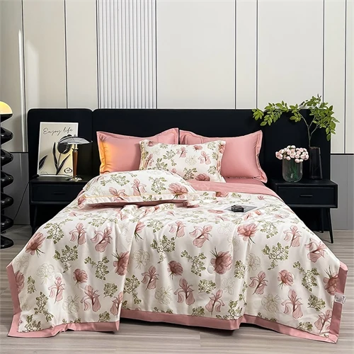 Luxury Water Washed Ice Silk Printed Summer Quilt Exquisite Four Piece Set Bedding Set