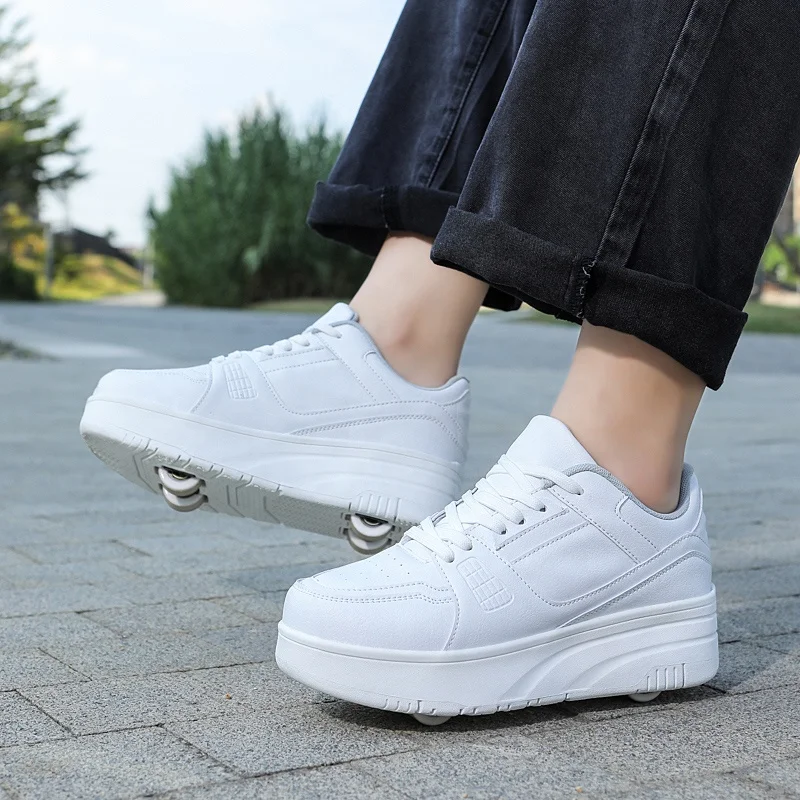 Adult double-wheeled running shoes boys deformed pulley shoes students girls children can slide with wheels new style shoes