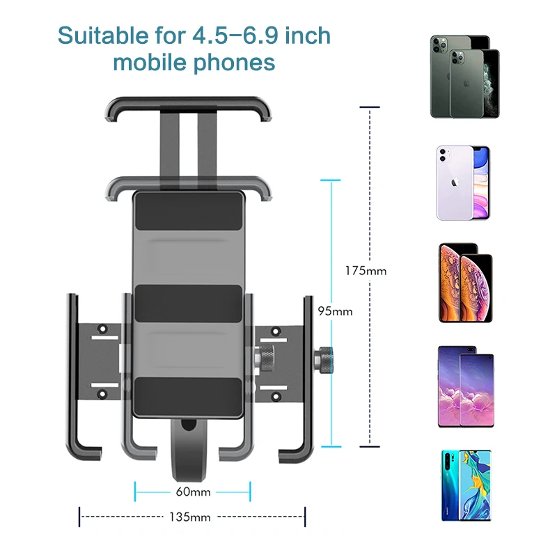 360 Rotatable Bike Mobile Phone Holder Aluminum Alloy Adjustable Bicycle Holder Non-slip MTB Phone Mount Stand Cycling Bracket