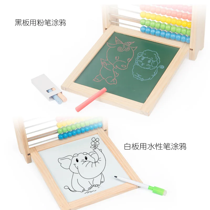 Kids Educational Multi-function Counting Drawing Board Beads Frame Learning Set Math Toy Wooden Toy for Toddlers Math Learning
