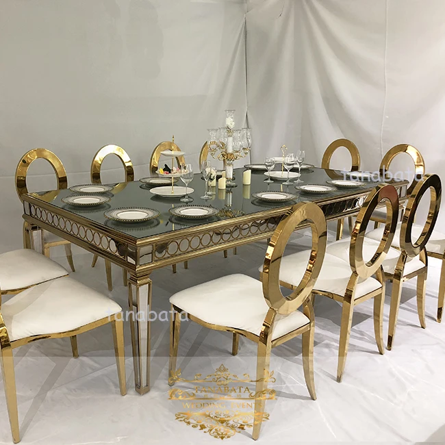 Hot sales stainless steel wedding design modern gold dining tables and chairs