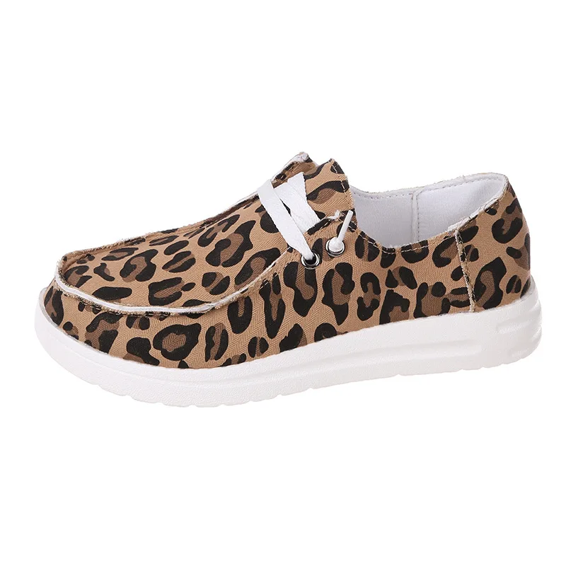 New Design Cow Pattern Comfortable Camouflage Flat Sneakers Causal Women Leopard Canvas Shoes