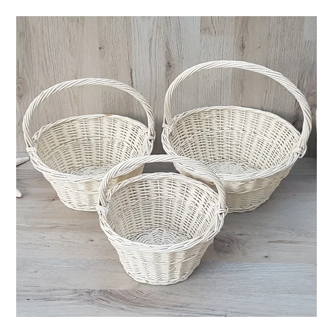 Wholesale Basket natural straw white white round willow gift basket White Wicker Baskets with Handle