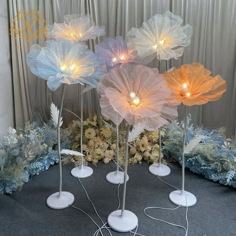 Glowing Yarn Flower T Stage Pathway Light Petal Stand Background Screen Welcome Area Decorative Flowers Light for Wedding Party