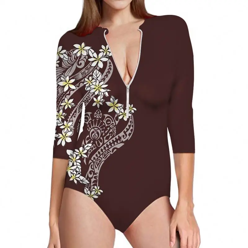 
Spandex and Polyamide Clothes Woman Zip O Neck Clothing Vendor Polynesian White Floral Bikini Swimwear Brown Bikini One Piece 