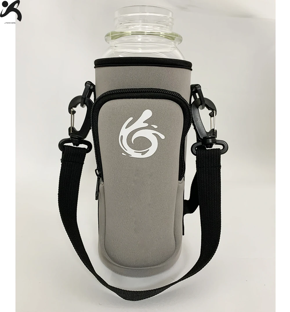 Adjustable strap neoprene water bottle carrier sleeve pouch cup holder sling bag with phone pocket