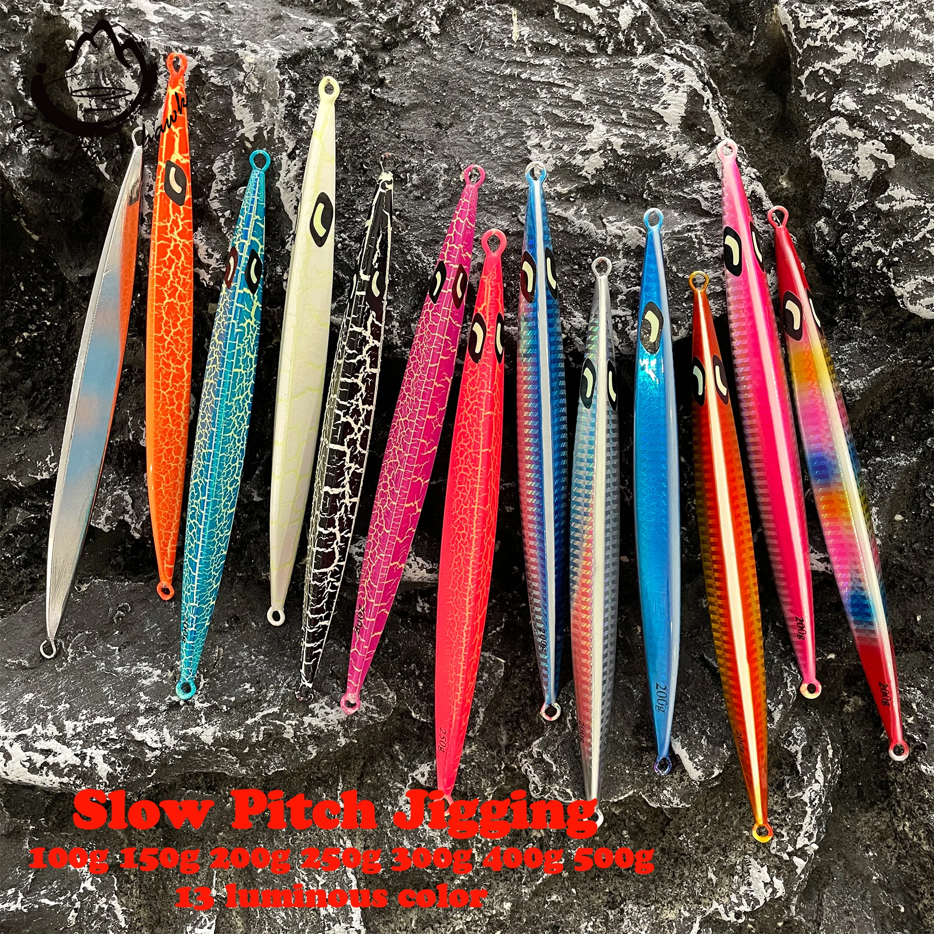 Wholesale/Retail 100g 150g 200g 250g 300g 400g 500g Luminous Crack colors Saltwater slow pitch jigging lure