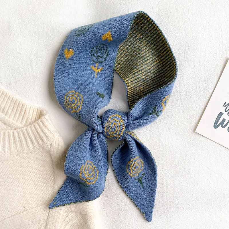 Autumn Winter New Design Knitted Pointed Scarf Thin Narrow Warm Printed Thick Scarves