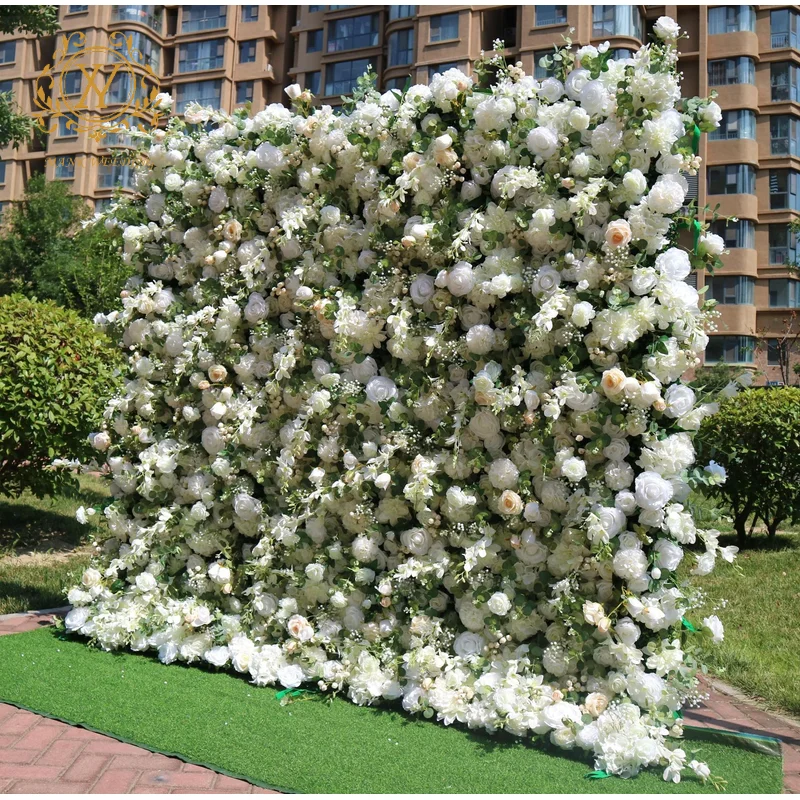 Large Artificial White Rose Flower Wall Photo Backdrops Simulated Flower Wall Background for Wedding Party Decorations