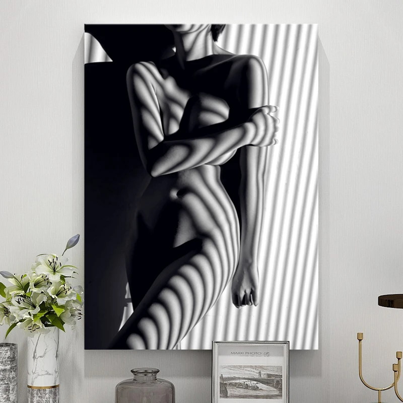 modern black and white sexy nude body painting girl woman photo wall art