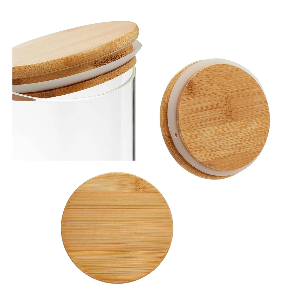 1550 ML Large Size Cylinder Shape Airtight Storage Jar with Natural Bamboo Lid  + Silicone Ring Glass Container Jar