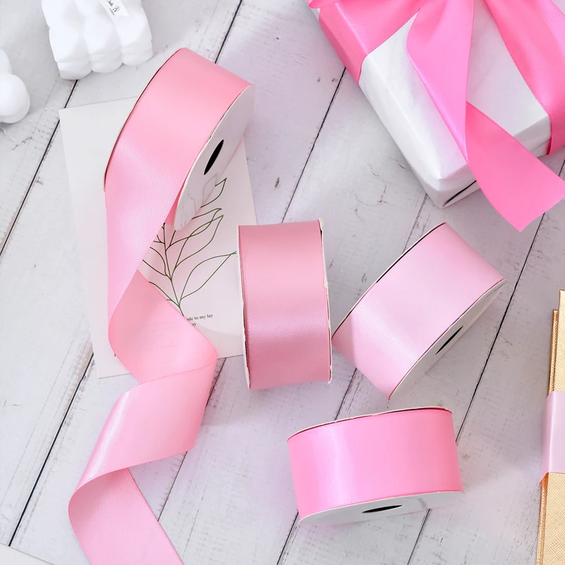 Yama Ribbon 1 1/2inch 38MM Width Polyester Solid Color Pink Double Face Satin Ribbon 100 Yards Per Roll