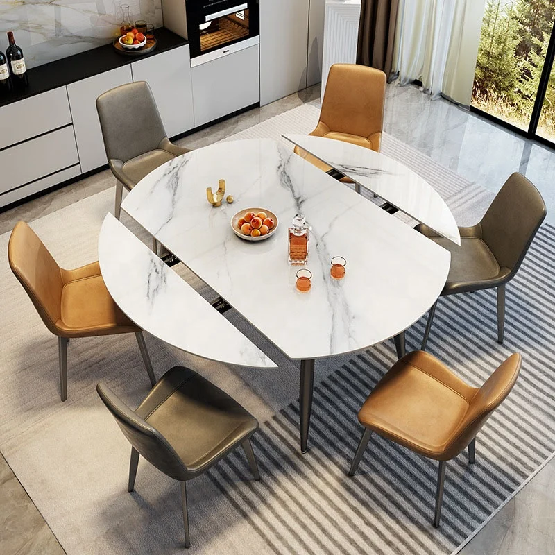 VIC Rock plate telescopic table family small apartment modern simple folding telescopic round dining table and chair combination