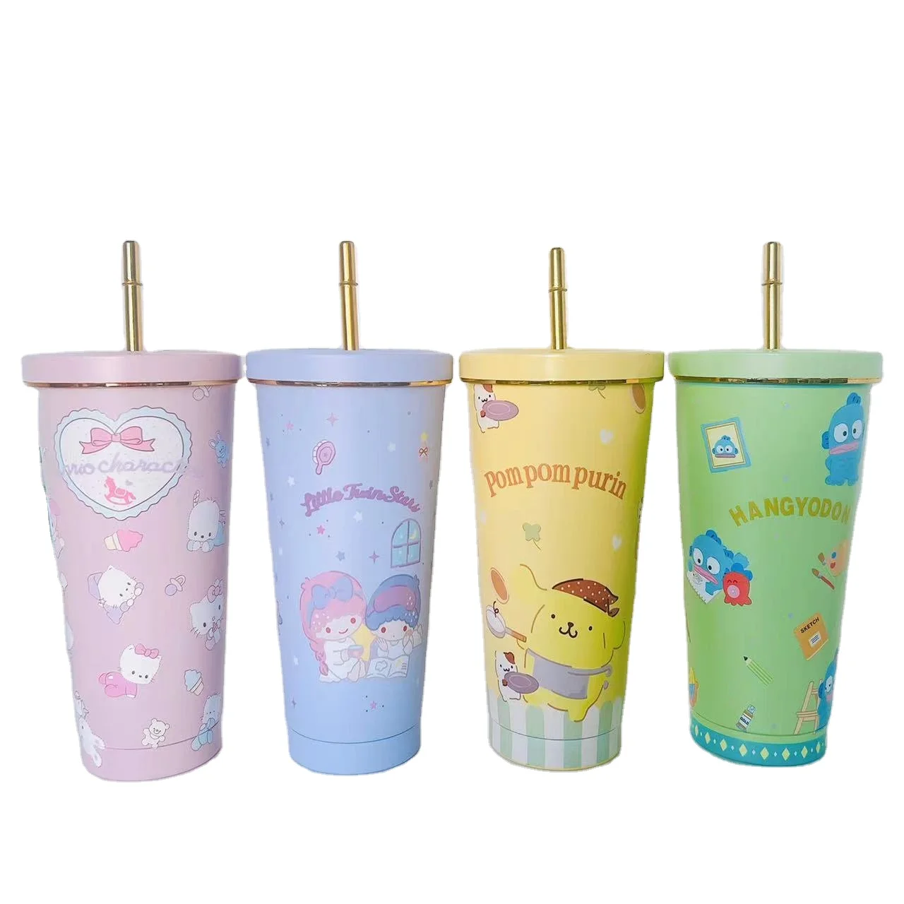 DHF465 New sanrioed 304 stainless steel vacuum cup large capacity 750ml cartoon double layer straw water bottle ice bully cups