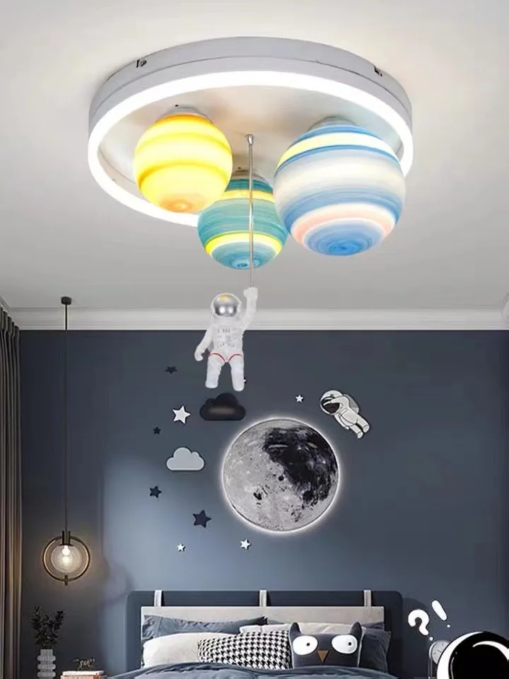 Modern Astronaut Star Led Pendant Lamp Iron Ceiling Chandelier E27 Bulb Acrylic Pendant Light Nordic Kids Lamp