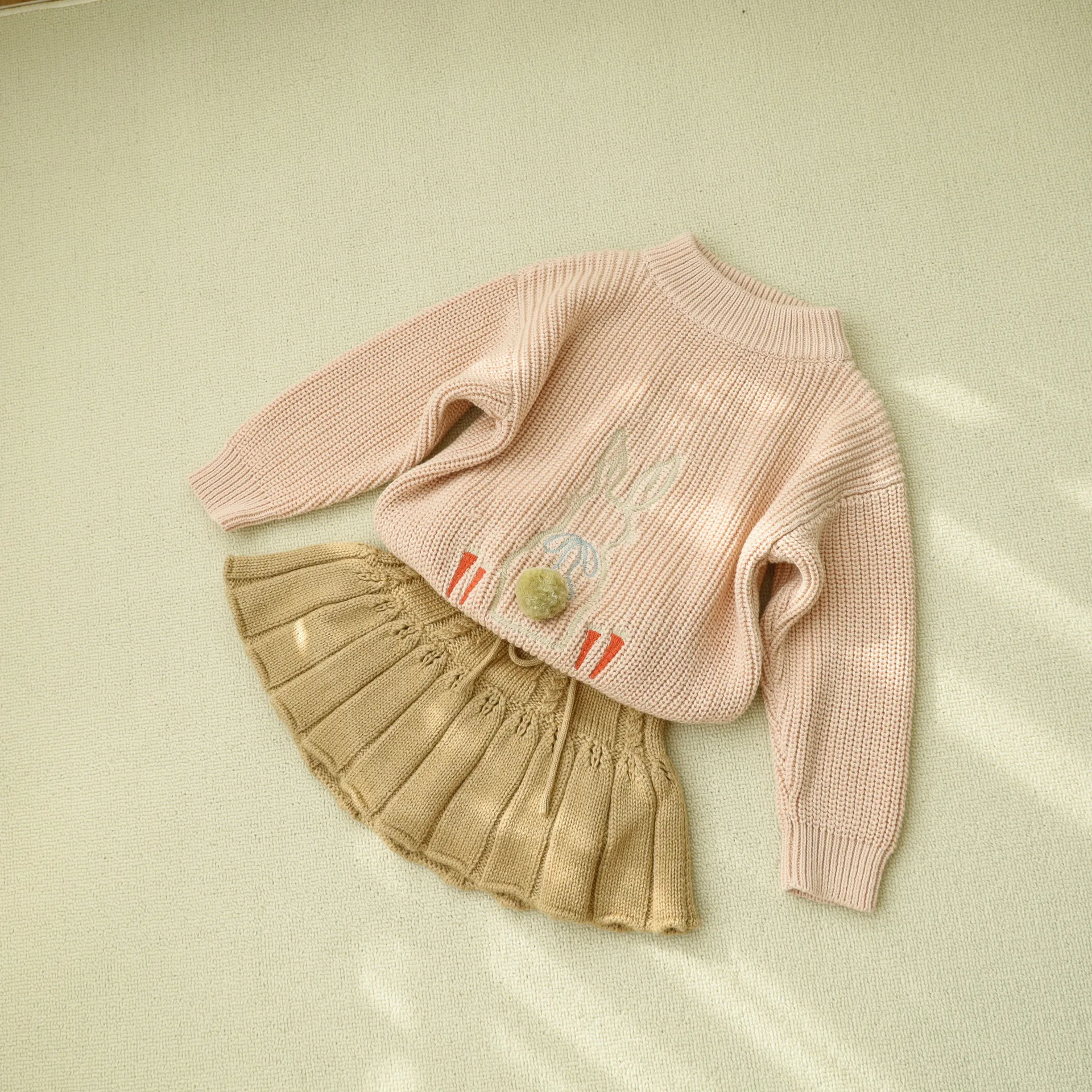 2023 Kids Girl Lovely Knit Skirts Super Cute Toddler Girl Winter Autumn Knit High Waist Pleated Skirt