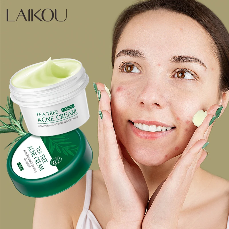 Laikou Tea Tree Acne Removal Cream Soothing Oil Control Cool Feeling Moisturizing Skin Treatment Facial Cream