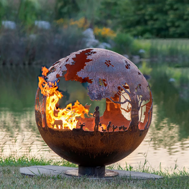 JH-Mech Large Laser Cutting Fire Pit Sphere OEM Design Fire Ball