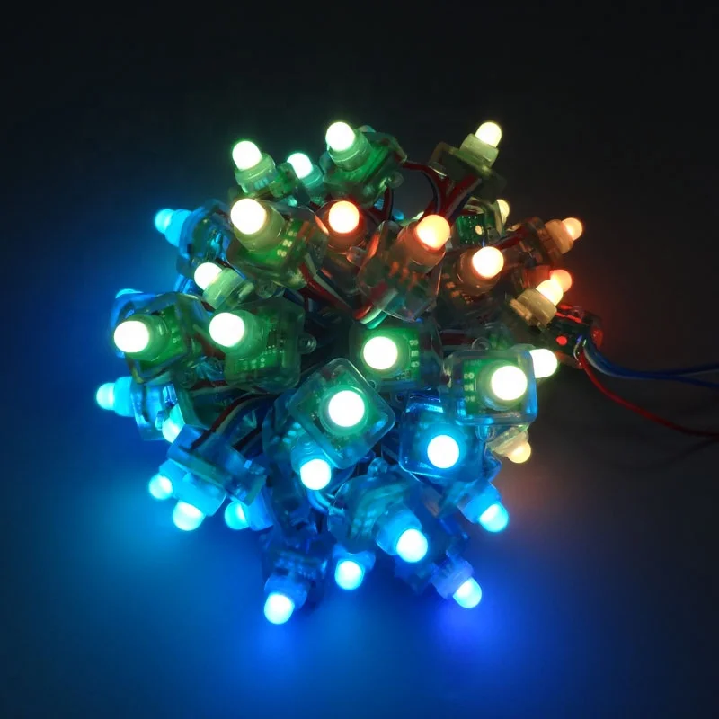 Shenzhen factory supply square type 12mm DC5V input WS2811IC addressable RGB pixel LED string light 50pcs per string IP68