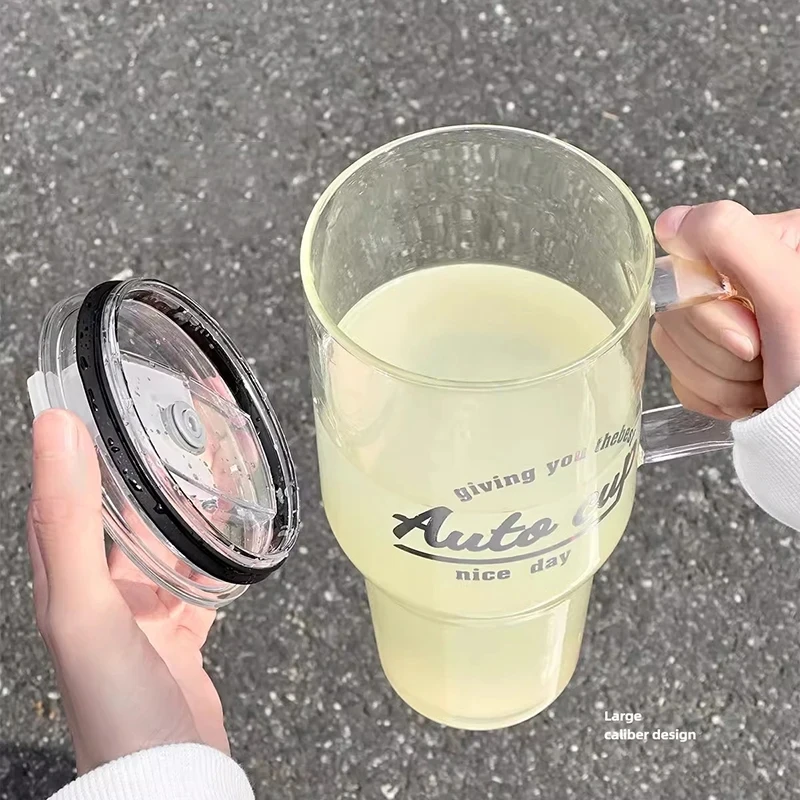 Outdoor Mugs Glass Thermos Cup Stan Car Insulated Cold 33.5oz travel water Glass bottle With Handle Tumbler Wholesale Bulk