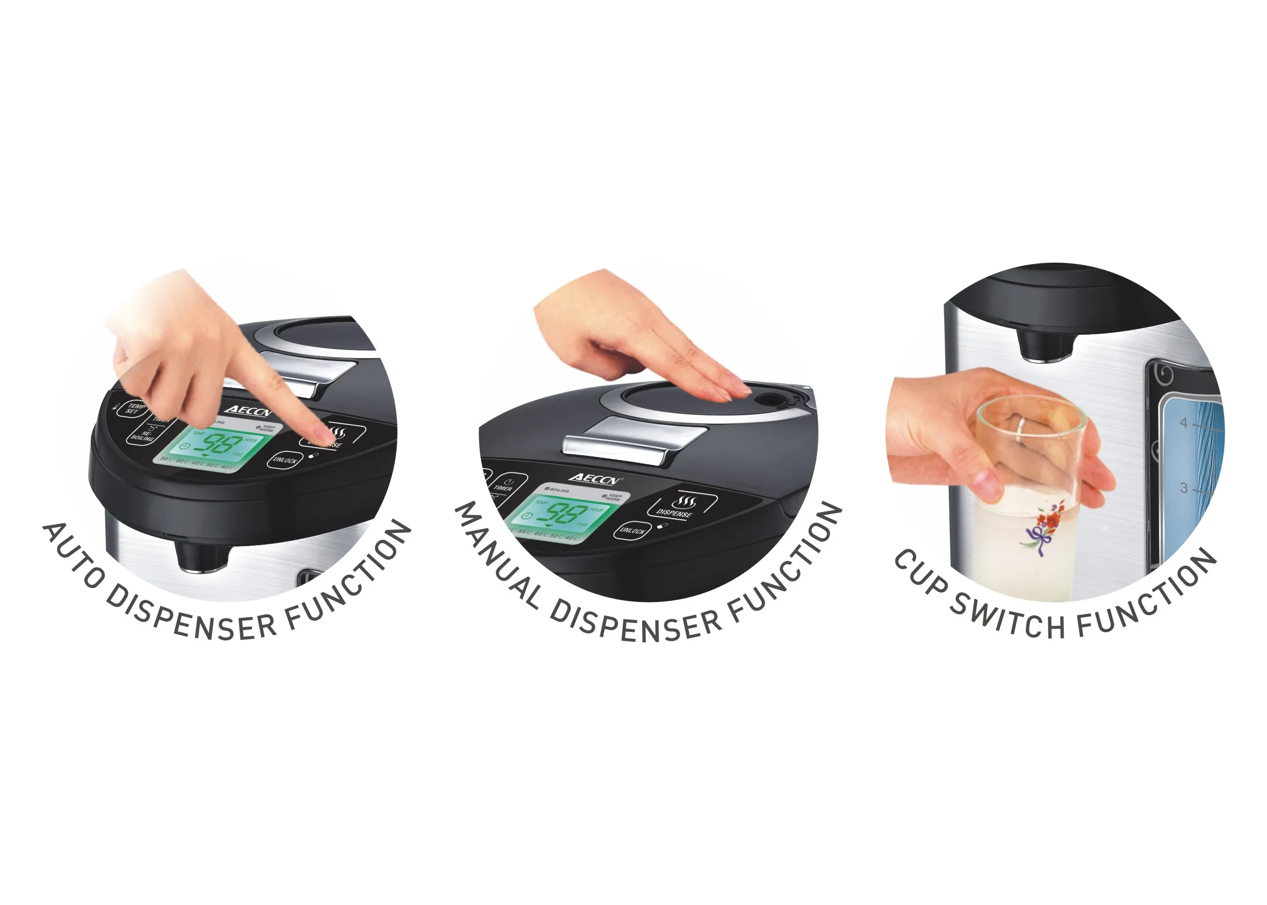 AECCN Customization LCD display 5 temperature settings Timer setting Child safety lock Electric Coffee Kettle hot water kettle