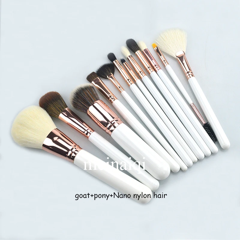 
Factory white handle professional makeup brush set high end animal goat hair makeup brushes 