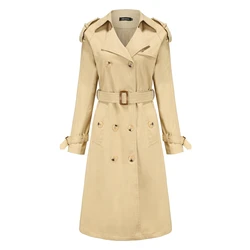 Wholesale ladies solid color keep warm trench coats long sleeve coats with long female windbreaker coat