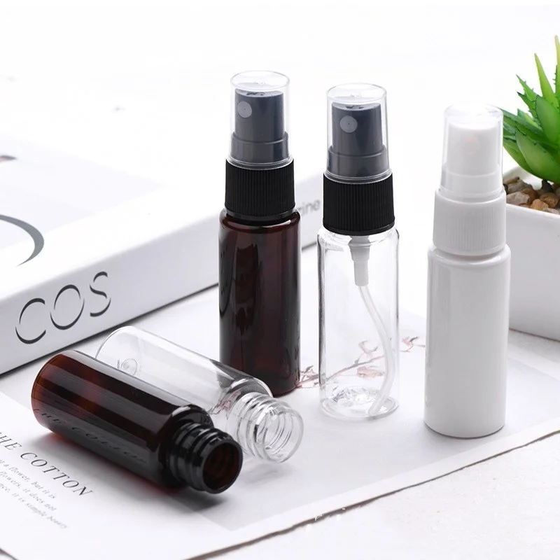 Eco friendly 20Ml Pet Round Plastic Spray Bottle Portable Frost Perfume bottle with black white clear pump sprayer