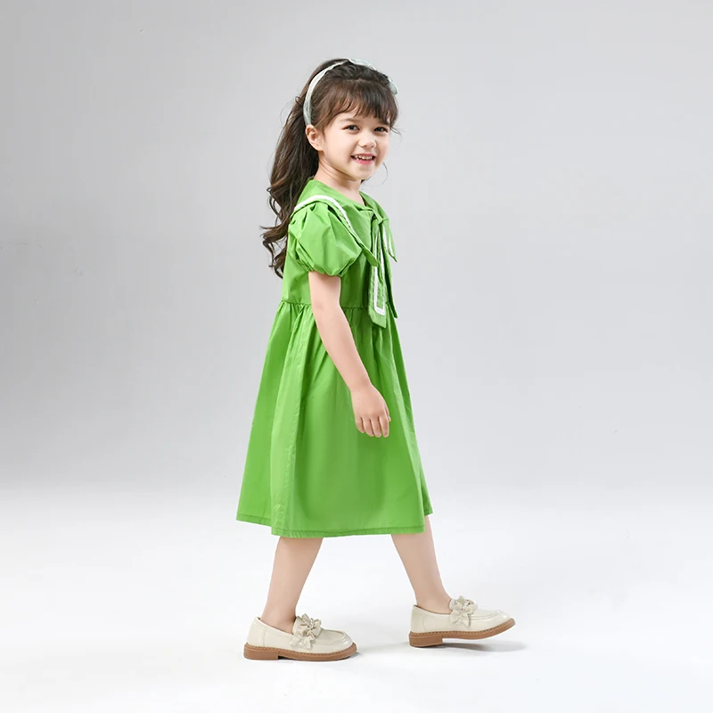 High Quality Korean Version 3 - 12Y Children College Style Puff Sleeve Girl Dress