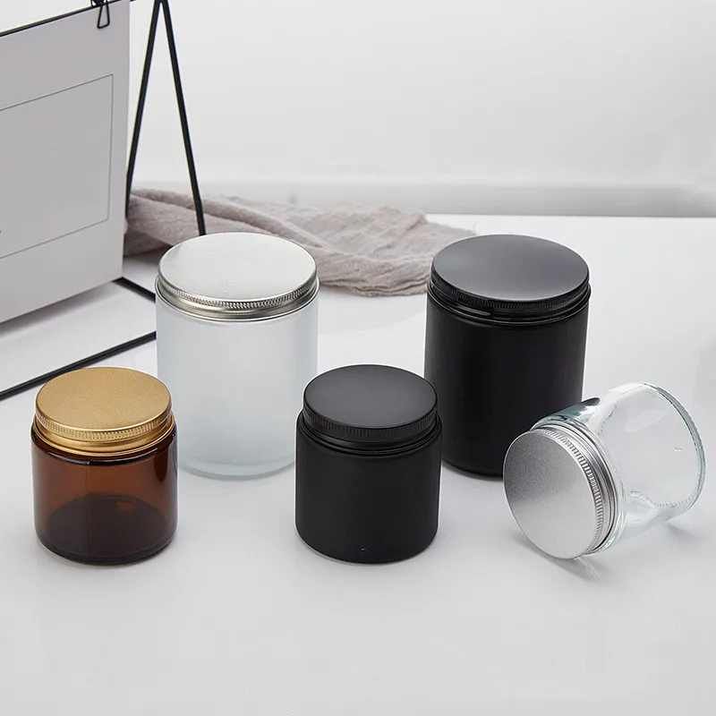 Clear/amber Cosmetic Packaging Wide Mouth Airtight Glass Jar/container Aluminium Lid Manufacturer