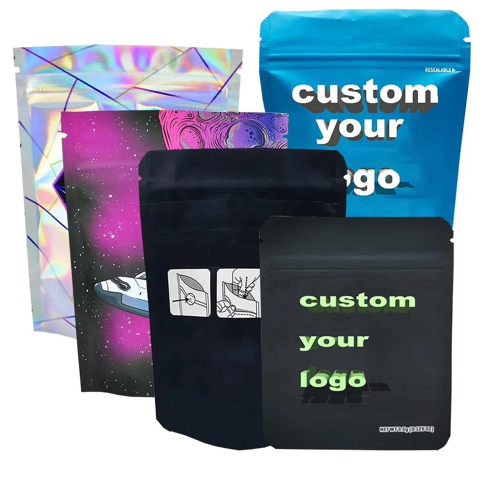 Custom Logo Printed resealable zipper cookie mylar bags 3.5 Gram Edible Mylar Bags for Food Storage