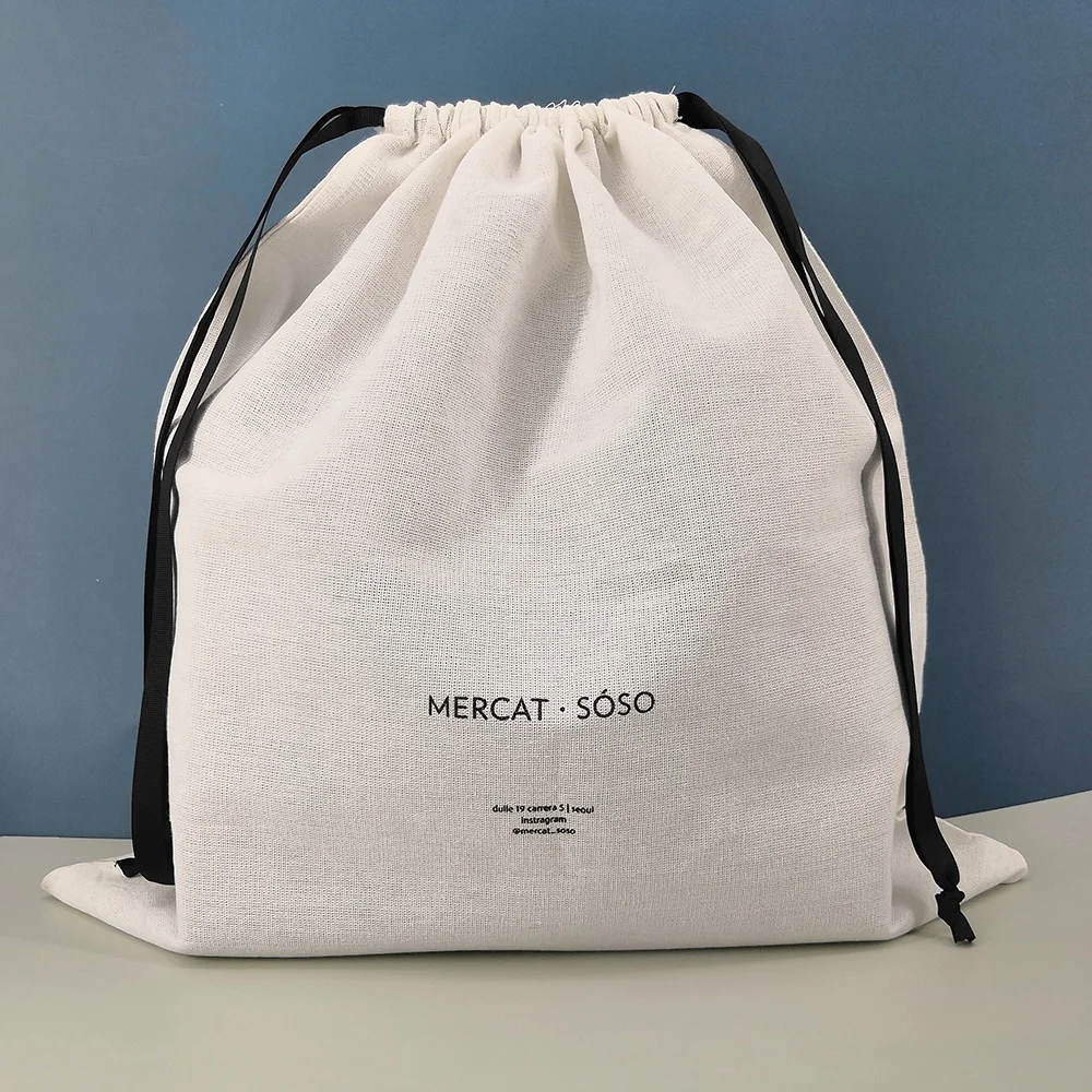 Custom dust cover bags for handbags luxury drawstring purse white cotton dust bags with logo