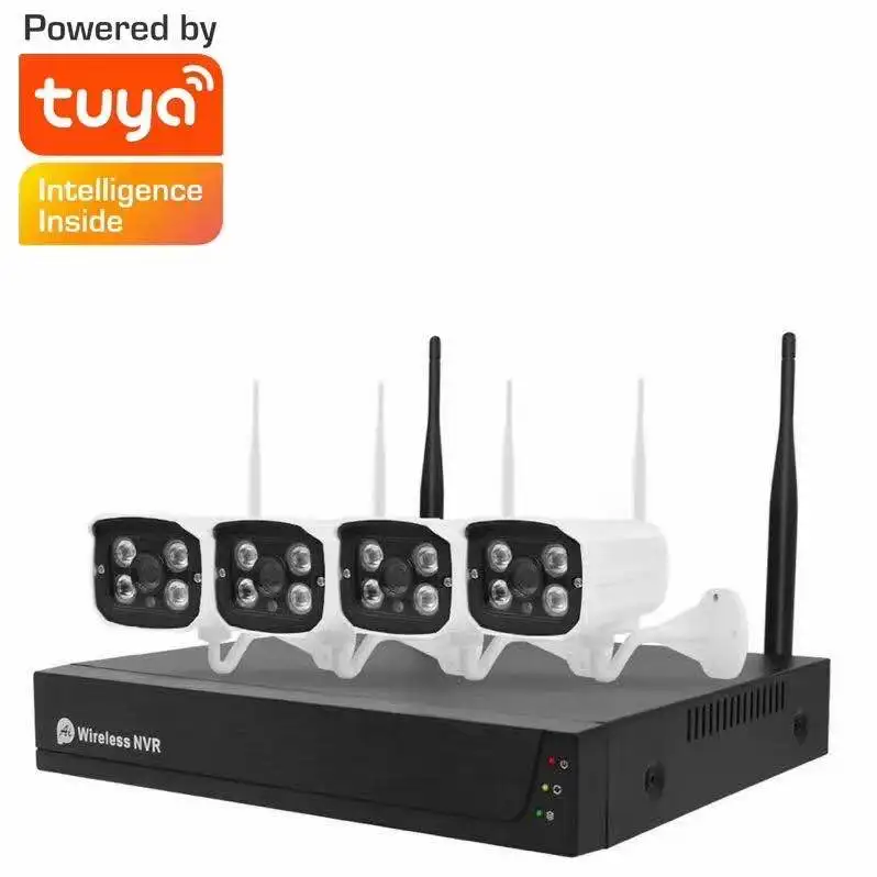 Tuya Smart 4 канальная CCTV Nvr Kit беспроводная камера безопасности системы 4CH для дома наружного видеонаблюдения 1080p bullet камеры nvr ki