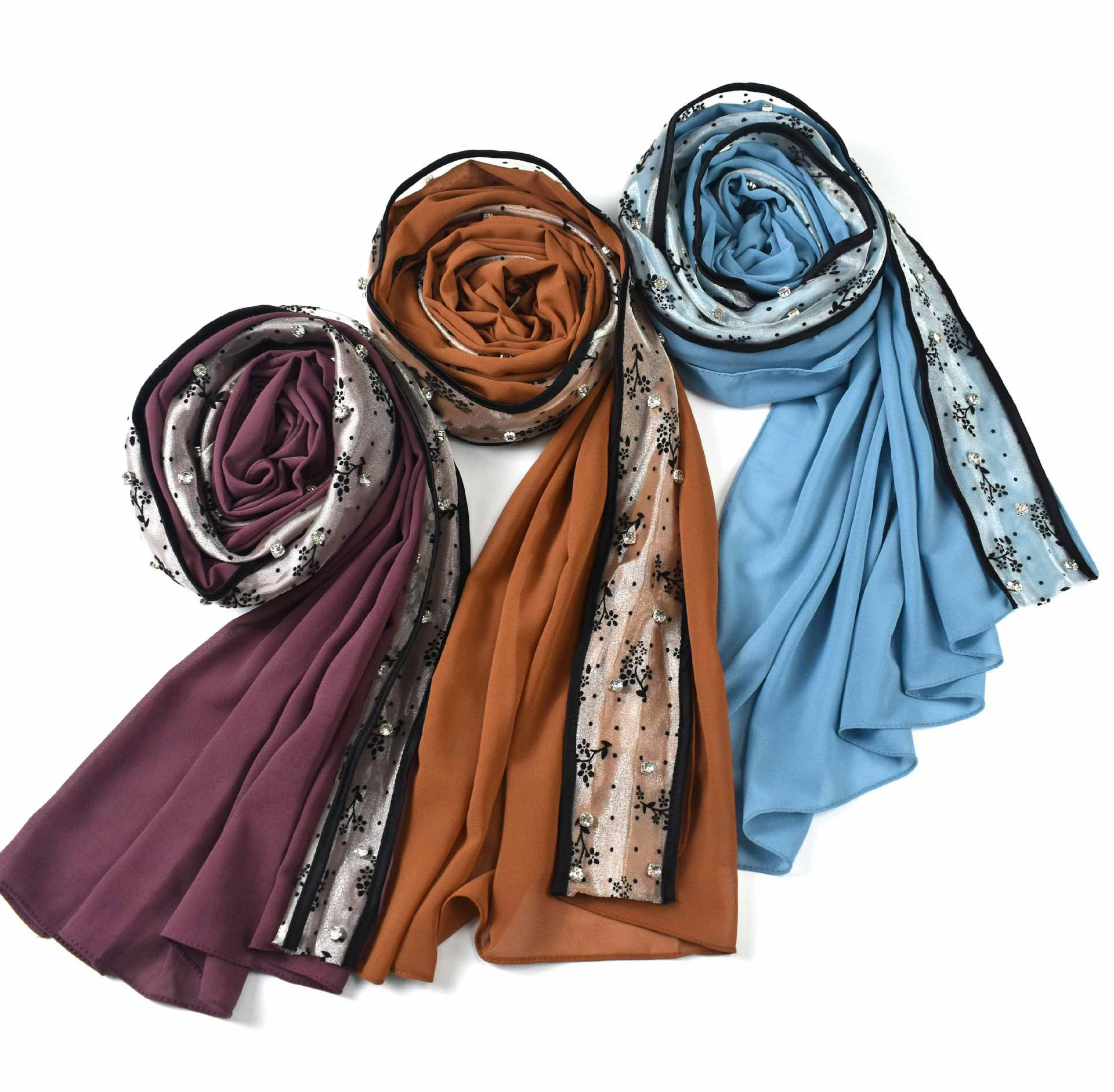 Latest Lace Beading Edge Pom Pom Chiffon Veil Hijab Mid-east Islamic Scarf Shawl Malay Tudung Bawal