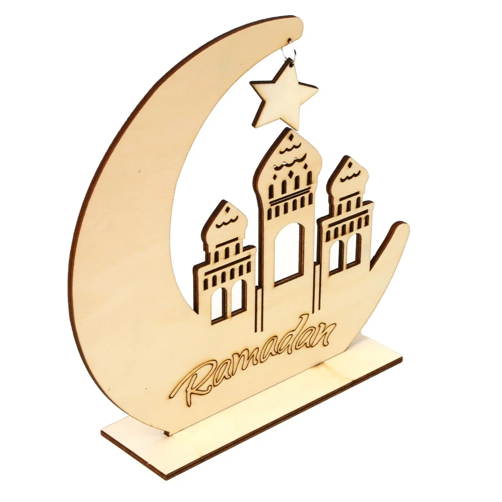 Wholesale Wooden Craft Ramadan EID Ornaments Creative Home Gurbang DIY Moon Home Decor Wood Products