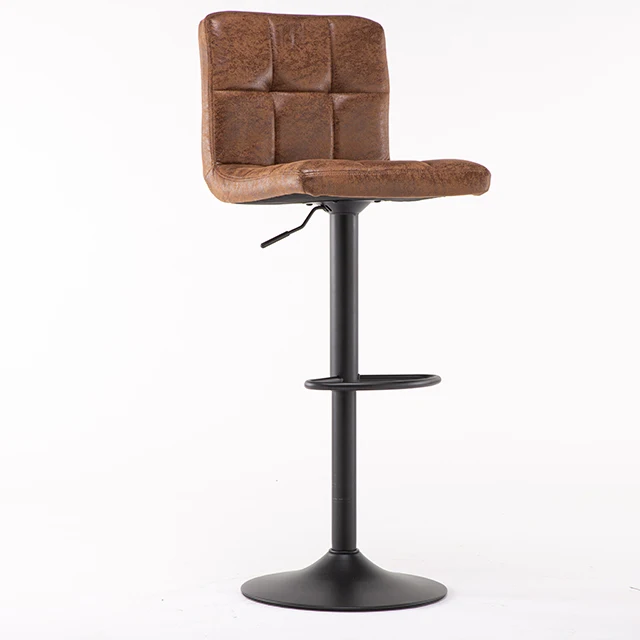 Adjustable Bar Stools, Swivel Barstool Chairs with Back, Pub Kitchen Counter Height, Vintage Brown, Fabric