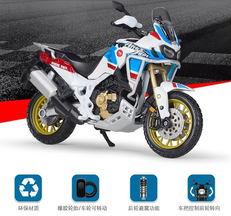 High Quality 1:18 Africa Twin Adventure Alloy Diecast Motorcycle Toy Vehicle Front Wheel Steering Simulation Motorcycle Toy