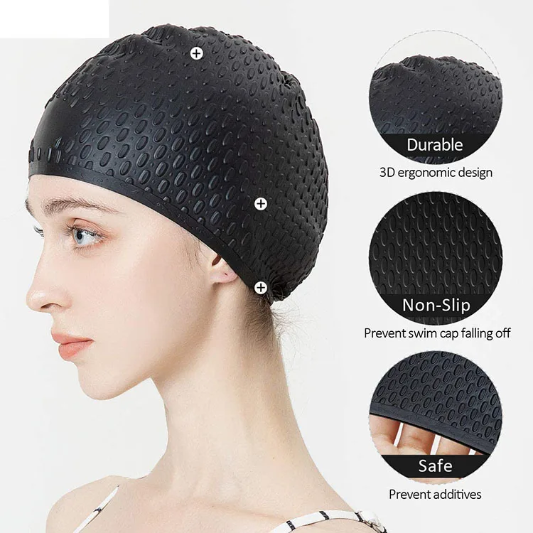 100% Silicone Seamless Water Drop Cap High Elasticity Long Hair Swim Cap