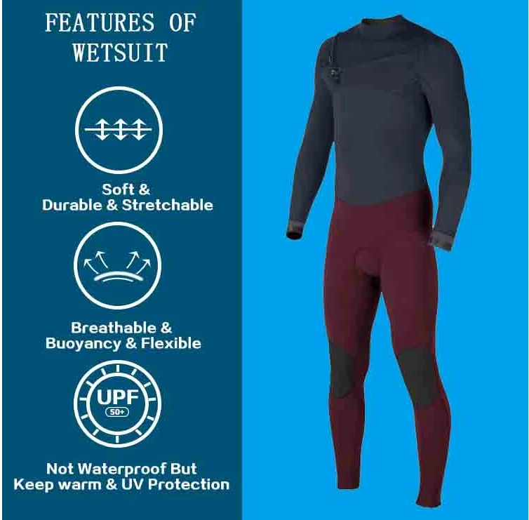 Atenovo Wetsuit Yamamoto 39 OEM Super Stretch Yamamoto Neoprene Diving Wet Suit Surfing Mens Chest Zip Wetsuit