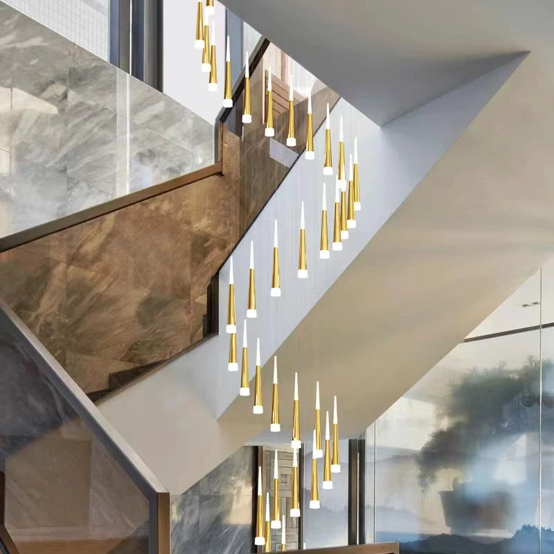 Creative modern simple duplex spiral staircase chandelier loft villa hollow long chandelier LOFT lamps