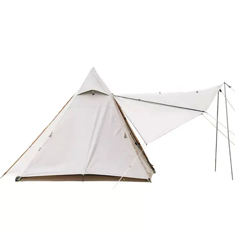 Camping Double layer waterproof pyramid tent luxury canvas tent with small canopy for families