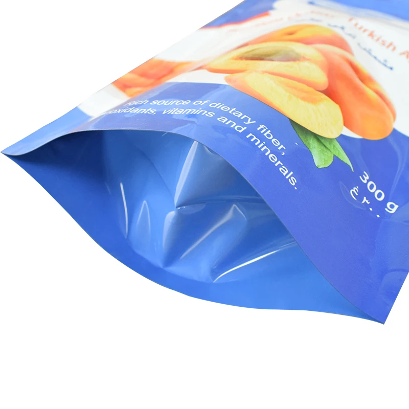 Customized Glossy Printed Apricot Food Packaging With Aluminum Foil Stand Up Pouch Bags