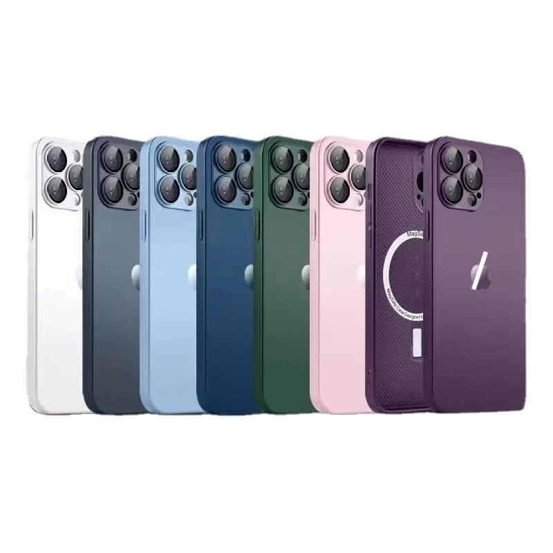 Hot Sale Ag Glass Built-in Magnet Phone Case With Lens Film Plain Style Wireless Matte Charging Phone Cover For Apple Iphone